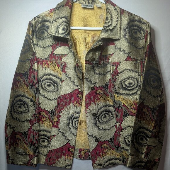 Vintage CHICO"S Design Tapestry Jacket 90s Silk Print US Size 8 - Picture 1 of 12